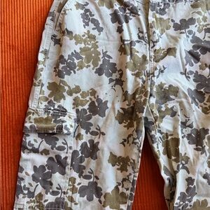 Calvin Klein Jeans Olive & Gray Floral Cargo Wide Leg Jeans